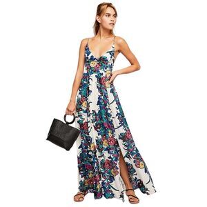 Free People Through The Vine Floral Printed Slip Dress in Ivory Combo XS